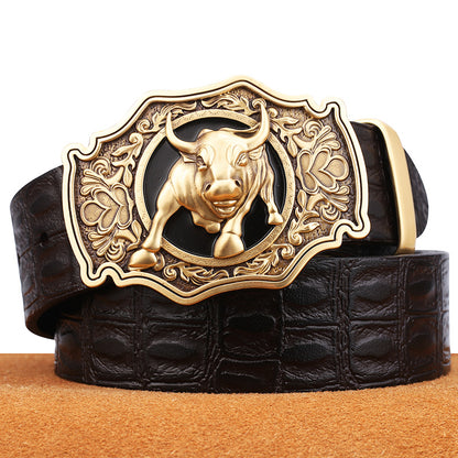 Leather Pattern Head Layer Pure Cowhide Copper Buckle Youth Belt