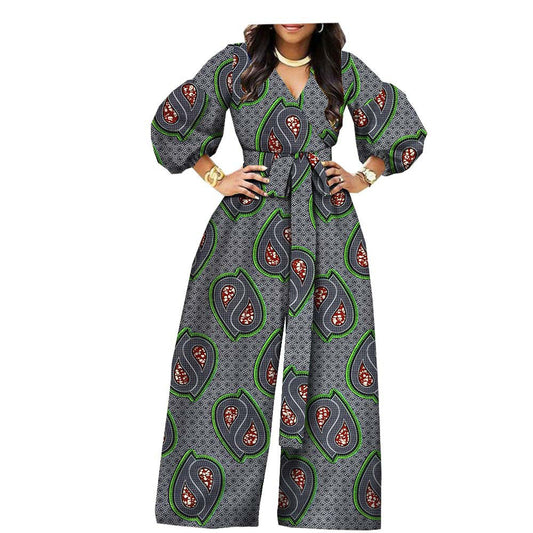 New Style African Ethnic Printed And Dyed Wax Cloth Cotton Printed Real Wax Ladies Jumpsuit