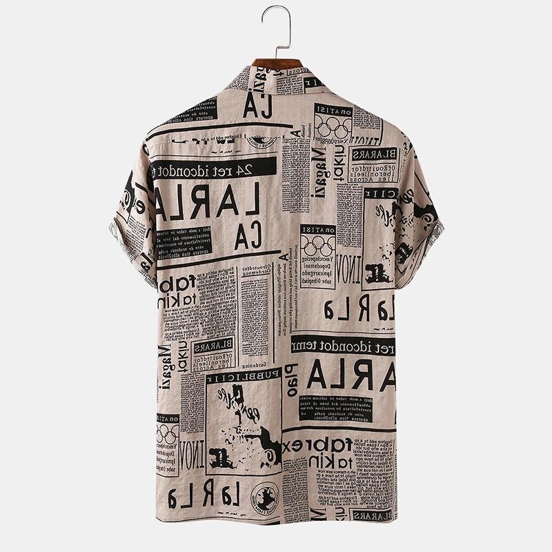 3xl قمصان رجالية خمر صحيفة طباعة قميص هاواي صيفي