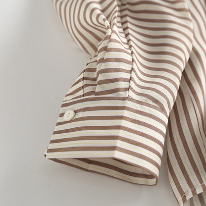 Simple Lapel Striped Long-sleeved Shirt Women
