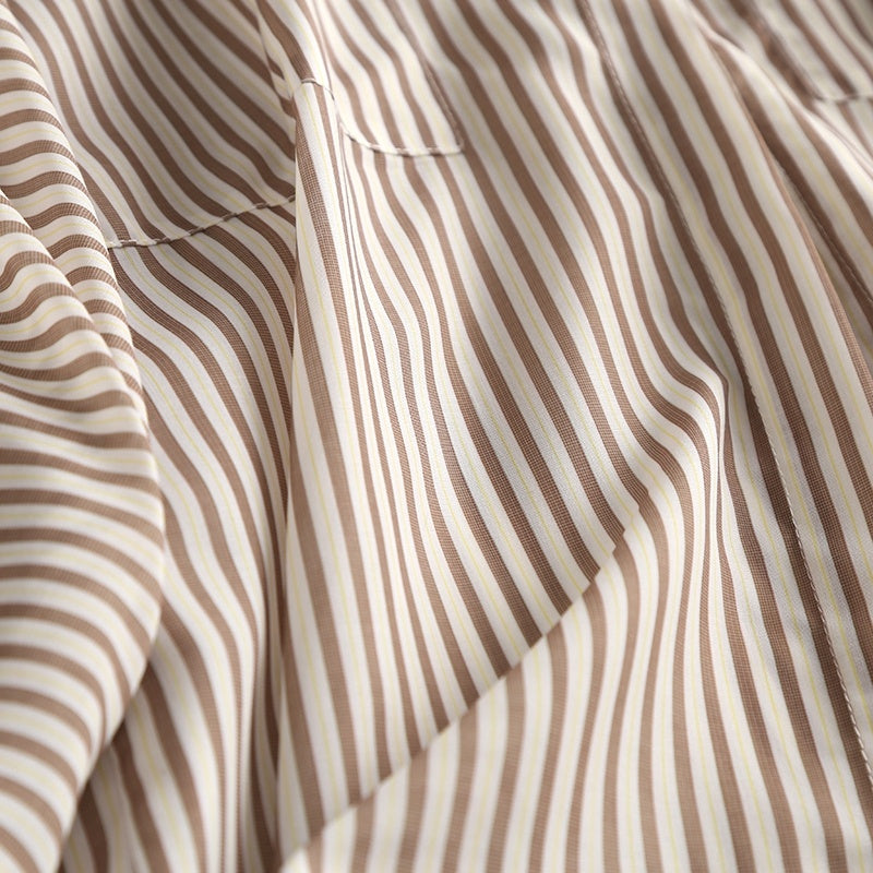 Simple Lapel Striped Long-sleeved Shirt Women