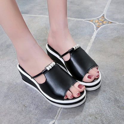 Summer New Style Wedge Shaped High Heeled Light Simple Fashion Solid Color Sandals