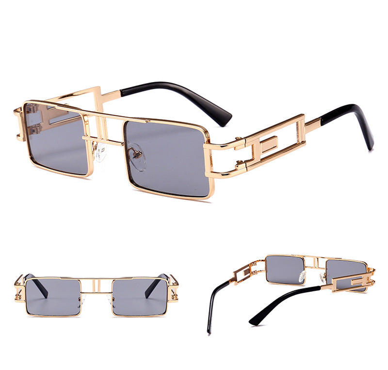 نظارات شمسية مستطيلة للرجال Steampunk بإطار معدني ذهبي وأسود وأحمر ونظارات شمسية مربعة مسطحة للنساء 