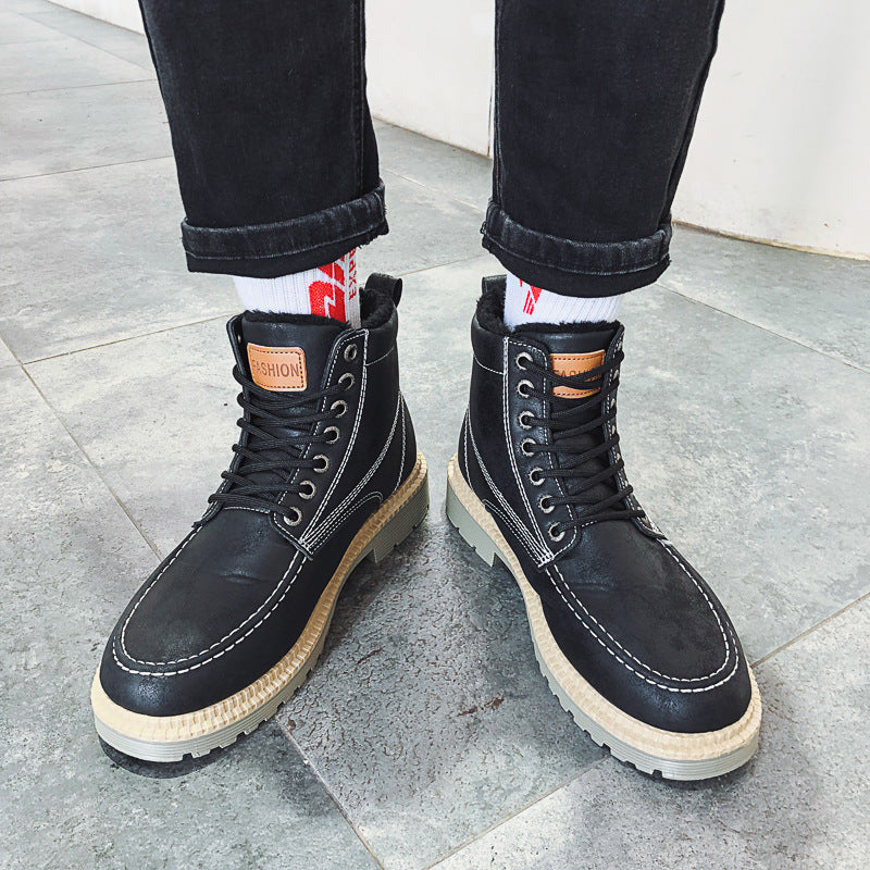 Casual thick-soled lace-up retro work boots men