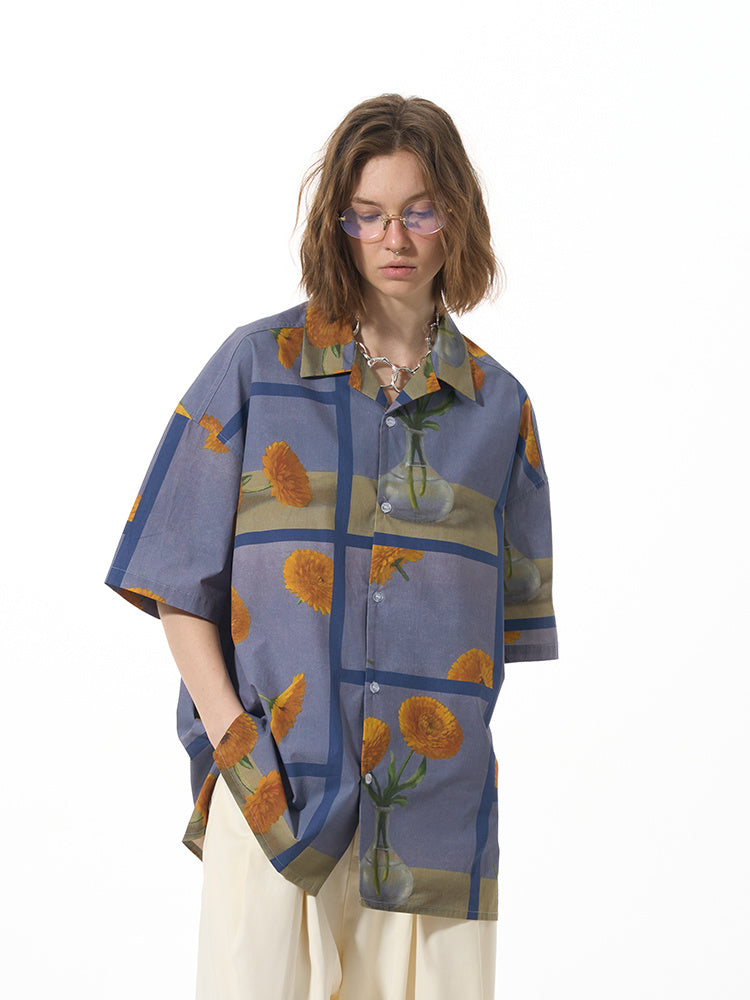 Casual Loose Floral Print Versatile Trend Short Sleeve Shirt
