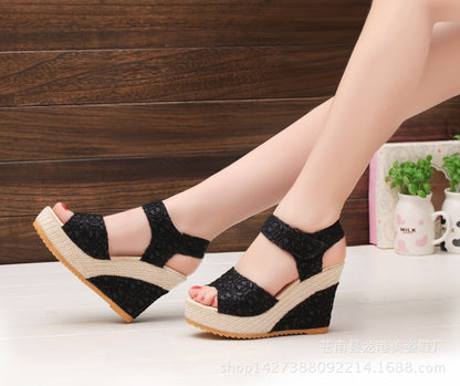 Manufacturers selling 2021 spring and summer new explosion network bookeen sexy mouth shoes wedge sandals black women's sandals