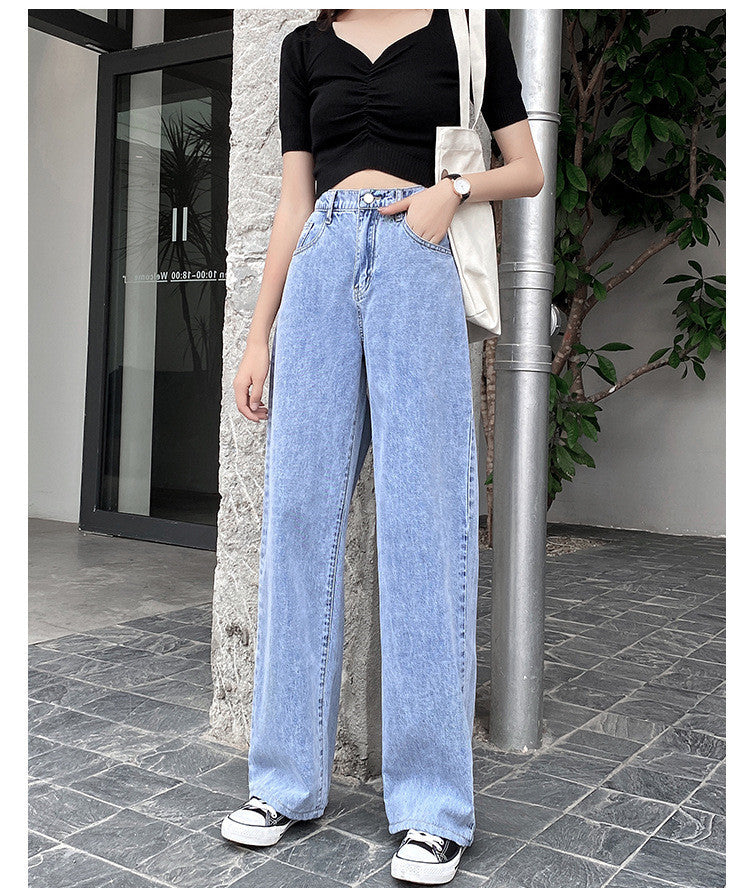 High waist wide leg slim jeans women retro straight leg
