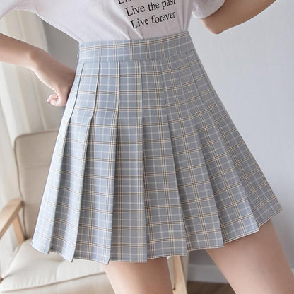 British High Waisted Slim Plaid Pleated Skirt For Women