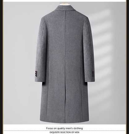 Autumn And Winter Woolen Coat Overknee Long Double Breasted Oblique Pocket