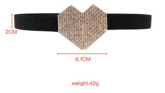 Heart Shape Rhinestone Women's Belt Elastic And High Elastic