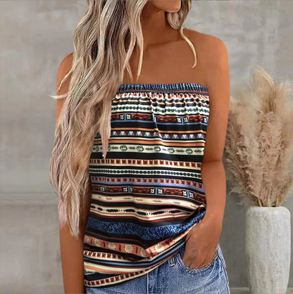 European And American Printed Vest Wrapped Chest Short Sleeve