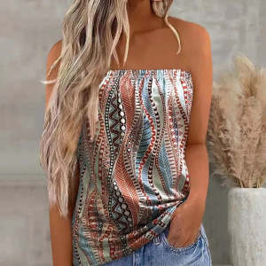 European And American Printed Vest Wrapped Chest Short Sleeve