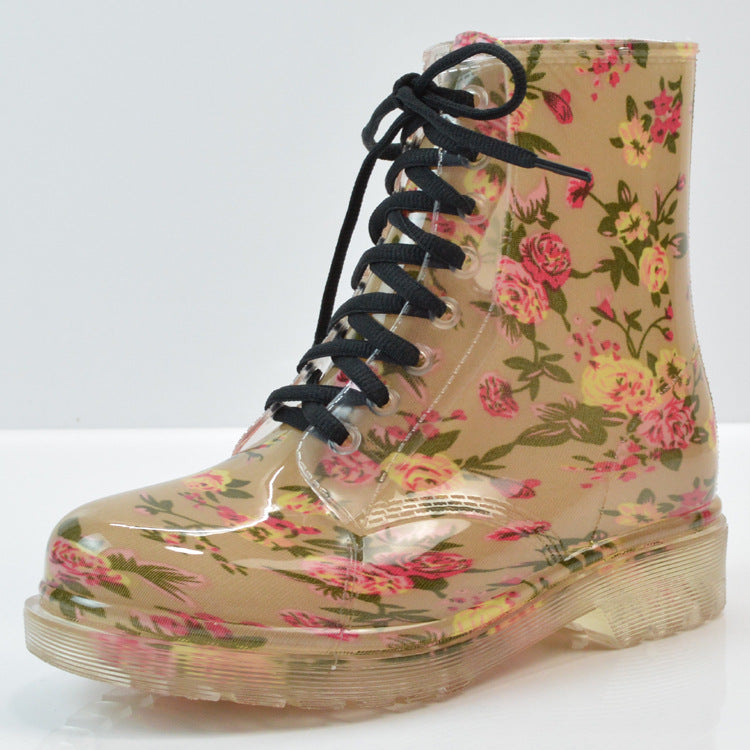 أزياء الصيف السيدات شفافة أحذية المطر الأزهار مارتن أحذية المياه الدافئة