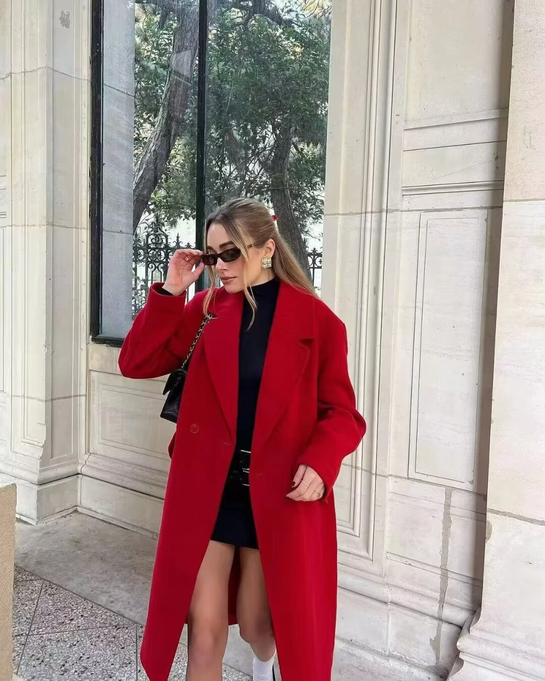 Double Breasted Long Red Overcoat
