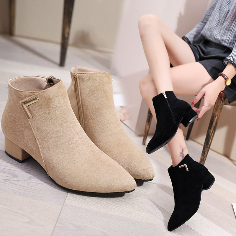 Pointed toe and low heel boots