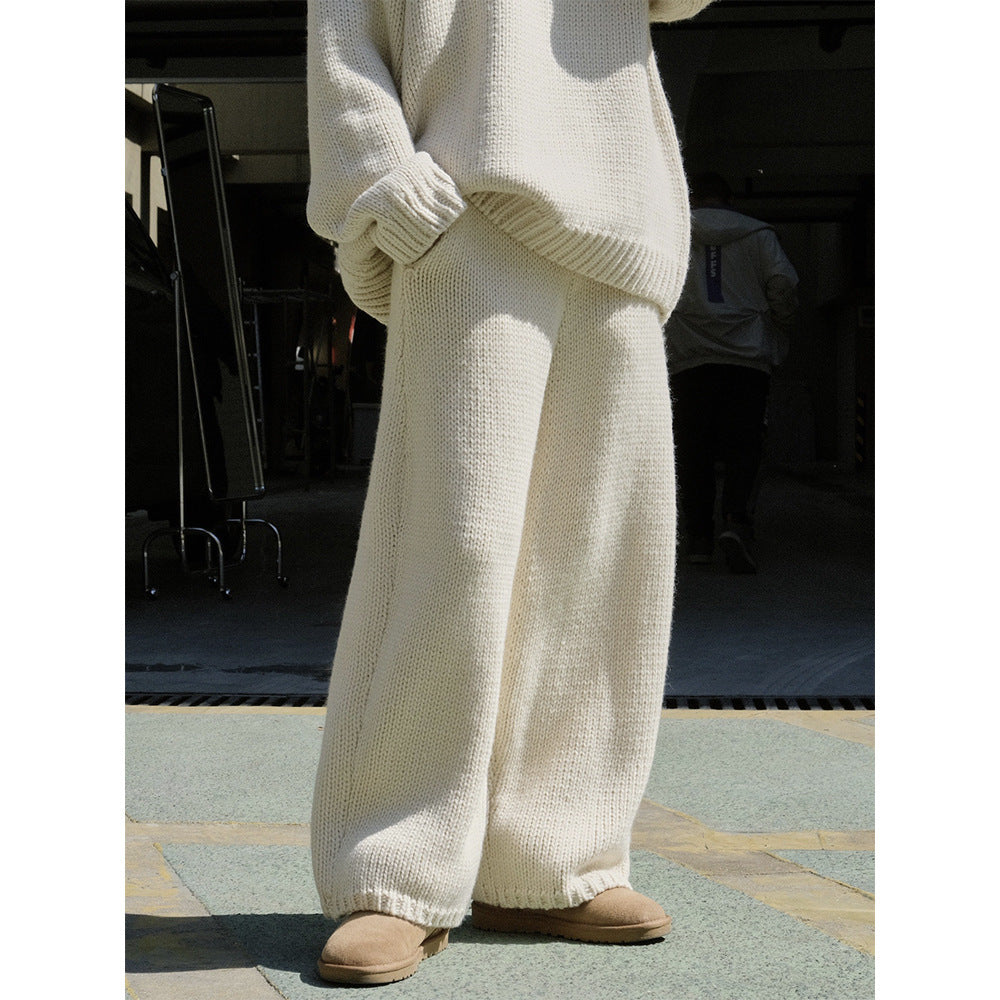 Retro Iceland Yarn Thick Knitted Casual Pants Loose Wool Trousers