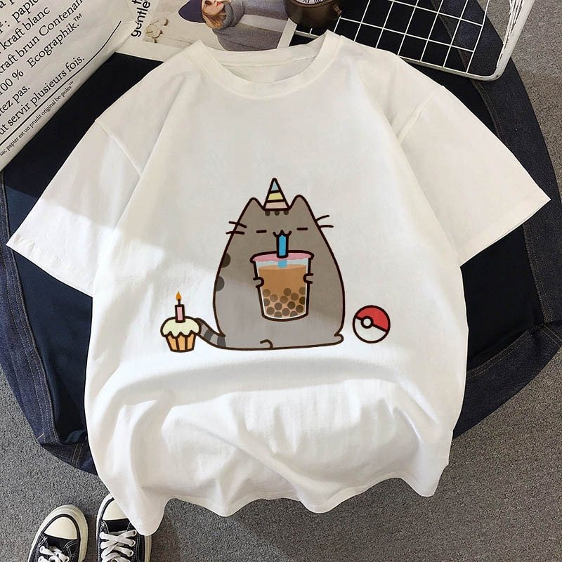 European And American Hot Style Pusheen Cat Print T-shirt