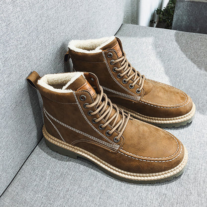 Casual thick-soled lace-up retro work boots men