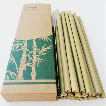 Green yellow bamboo straw