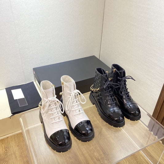 سلسلة أحذية قصيرة بسحاب جانبي فرنسي وكعب مكتنز ومقدمة مستديرة ونمط كلاسيكي