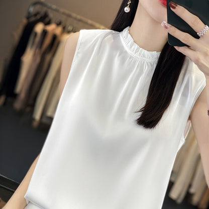 Women's Spring And Summer Solid Color Loose Thin Top Satin Vest