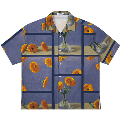 قميص كاجوال فضفاض بطبعة زهور وأكمام قصيرة ومتعدد الاستخدامات