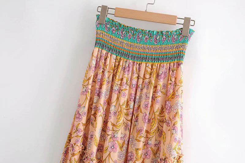 New Women's Printed Large-Length Ruffled Front Short And Back Long Skirt