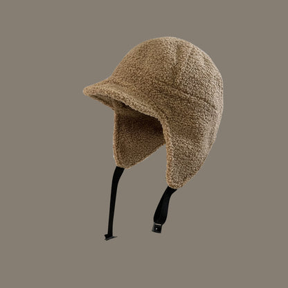 Men's Lamb Wool Ski Flying Ear Protection Baseball Hat