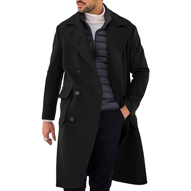 معطف صوفي للرجال سميك مقطع طويل معطف مزدوج الصدر