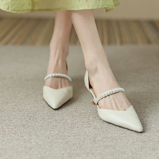 Vintage Exquisite Pearl Strap Hollow Sandals