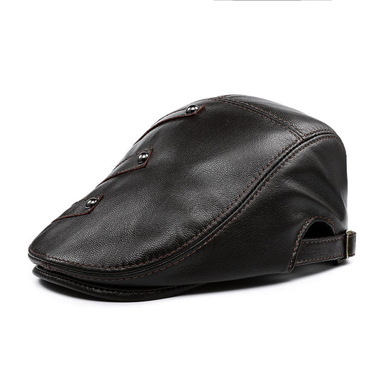 Autumn And Winter Genuine Leather Men's Middle-aged And Elderly Duck Tongue Korean Workers Monochrome Beret