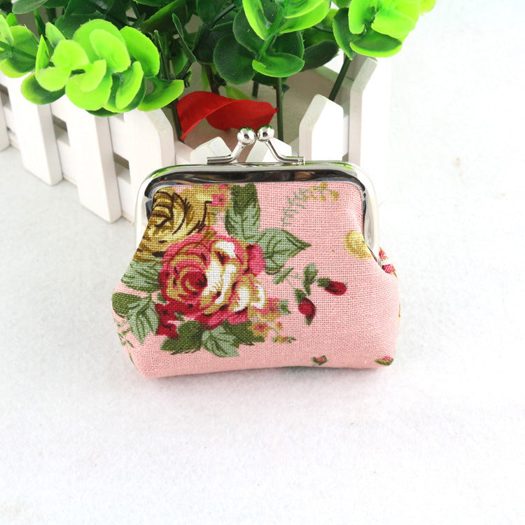 محفظة نسائية صغيرة مصنوعة من قماش الورد مصنوعة من القماش بإبزيم للعملات المعدنية محفظة صغيرة لطيفة