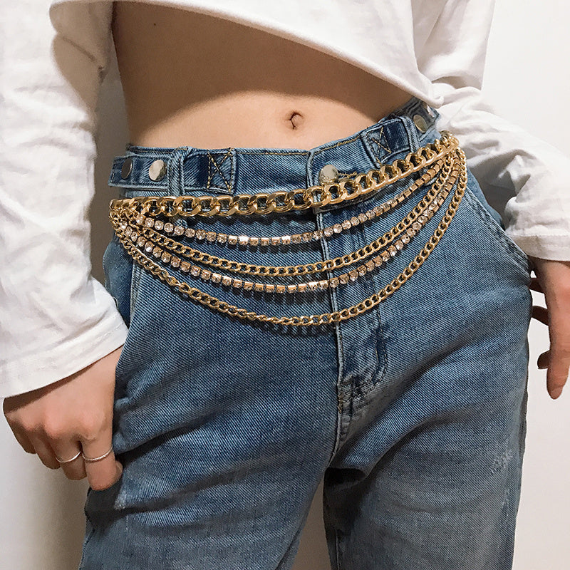 Summer Jewelry Hot Pants Chain Multilayer Chain Gold Fashion Jeans Hip Hop Punk Street Shooting Accessories Waist Chain Women