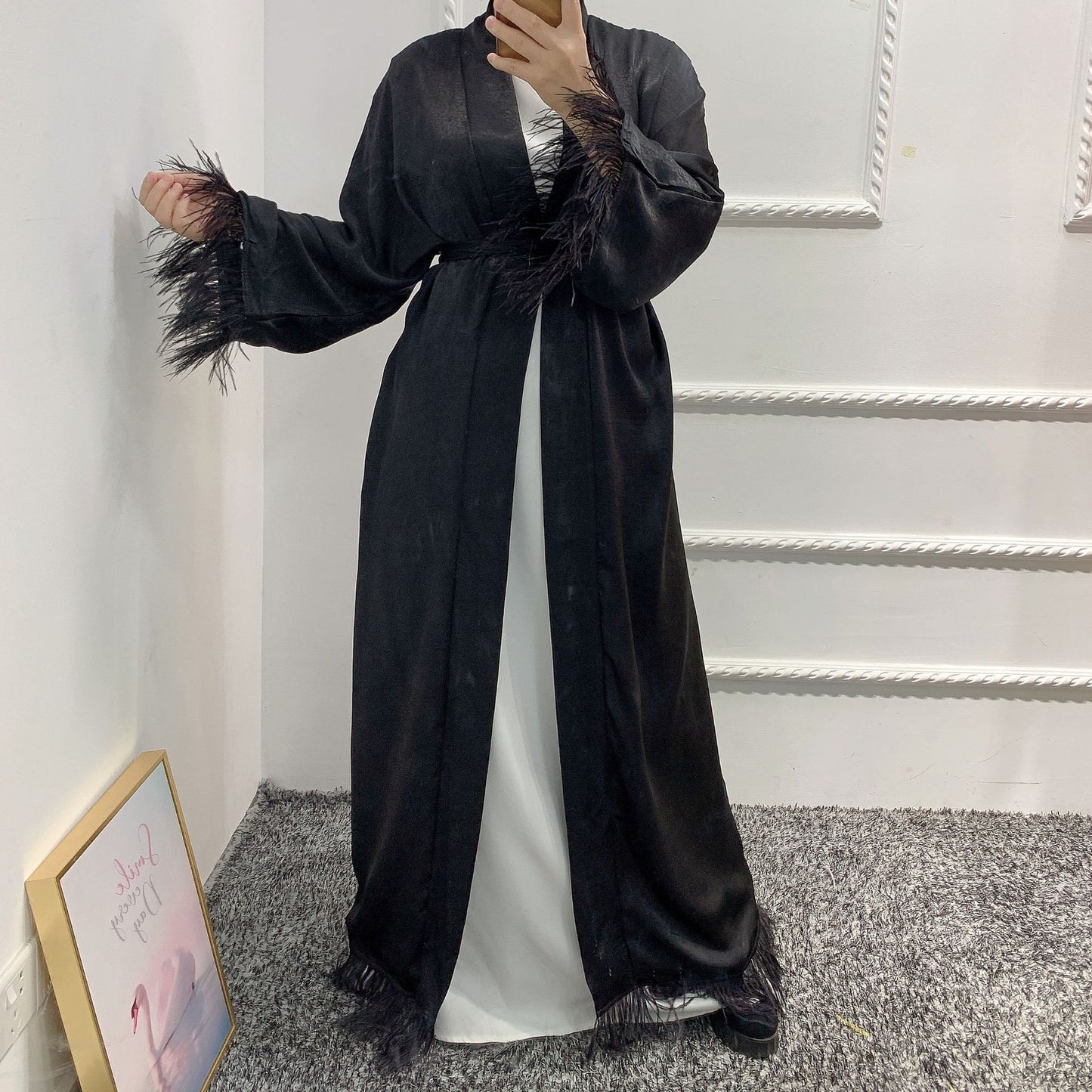 Dubai Cardigan Fashion Fur Lace Women's Robe Dress