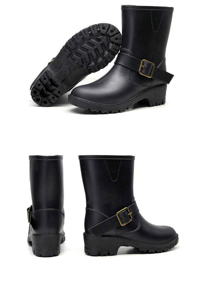 Ladies Rain Boots Rubber Middle Tube Motorcycle Anti-skid