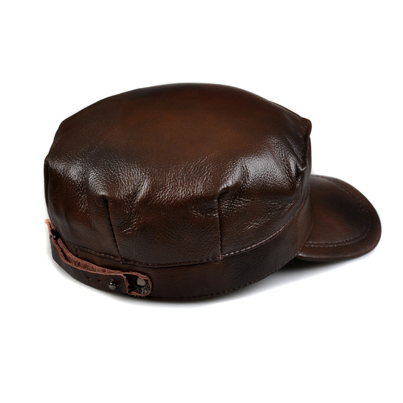قبعة مثمنة من الجلد الطبيعي للرجال للخريف والشتاء