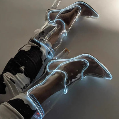 Women's Fashion PC Flashing Light Transparent Boots
