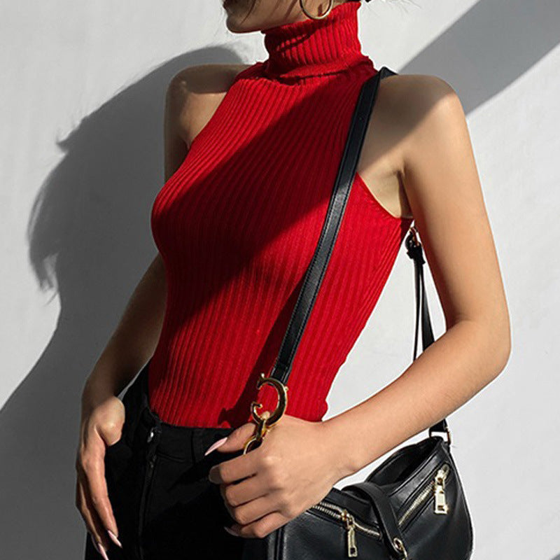Red High Collar Knitwear Bottoming Sexy Inner Wear Tight Top