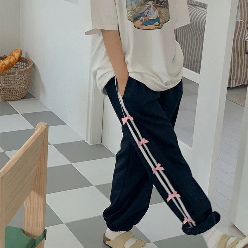 Street Fashion High Waist Straight Ankle Tied Casual Pants