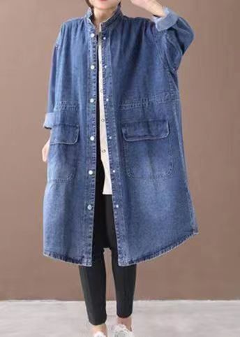 Fashionable Versatile Slimming Denim Shirt Dress Korean Style Elegant Hong Kong Style Vintage Single-breasted Coat