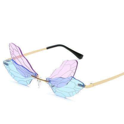 Frameless Trimming Sunglasses Women Dragonfly Wings Sunglasses