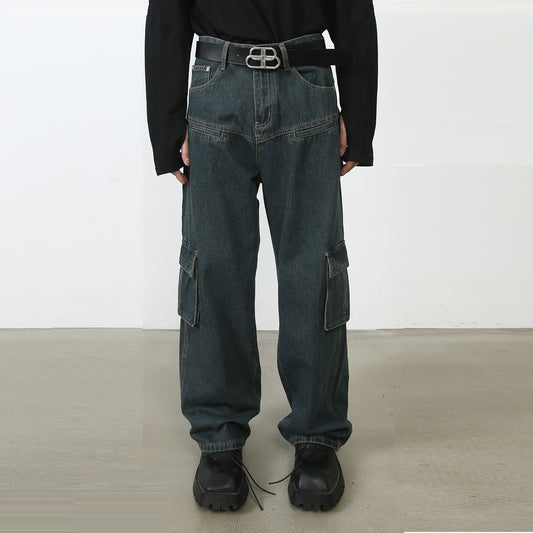 بنطال جينز أمريكي مغسول متعدد الجيوب للرجال