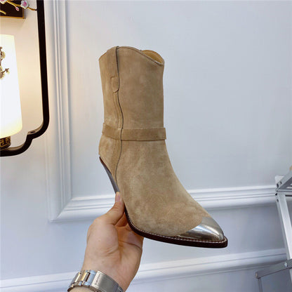 Women's Boots Pointed Toe Iron Toe Fashion Profiled Heel Boots