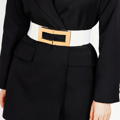 Women's Simple Temperament Elastic Wide Belt Metal Square Buckle Belt Suit Jacket Dress Multi-colored Casual Belt