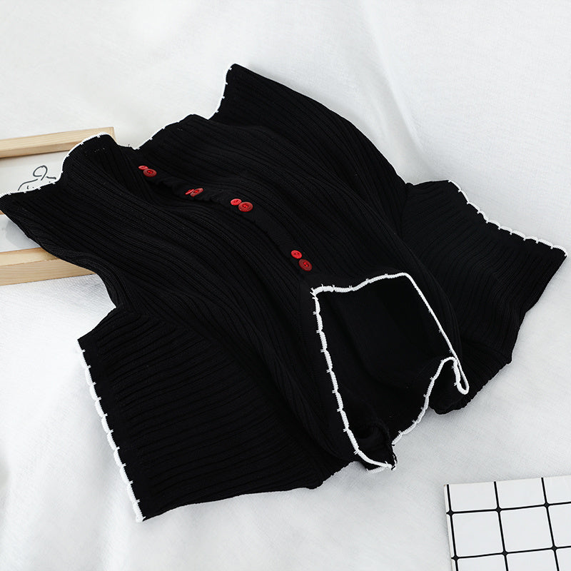 Round Neck Top Short Knit Sweater Women's Thin Short Sleeve T-shirt Shirt
