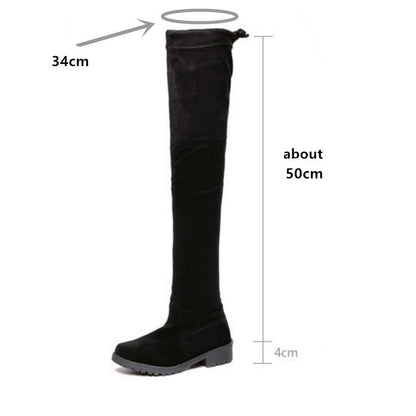 autumn and winter new small pepper thick with over the knee boots ladies black flat low heel stovepipe long boots