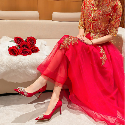 أحذية الزفاف الحمراء أنثى الكعب العالي