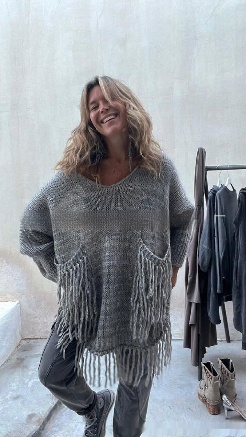 Women's Loose-fitting Tassel Knitted Sweater