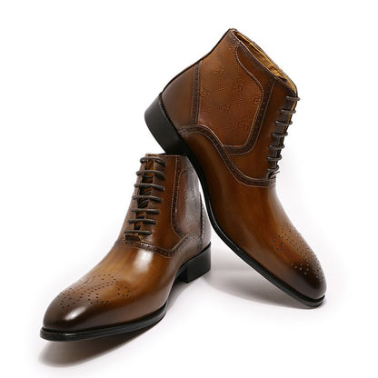 Men's Pointed Leather Boots Front Lace-up  Boots