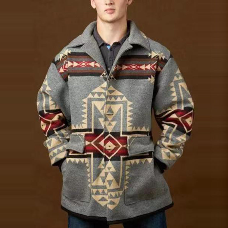 Men's Trendy Printed Long Sleeve Lapel Jacket